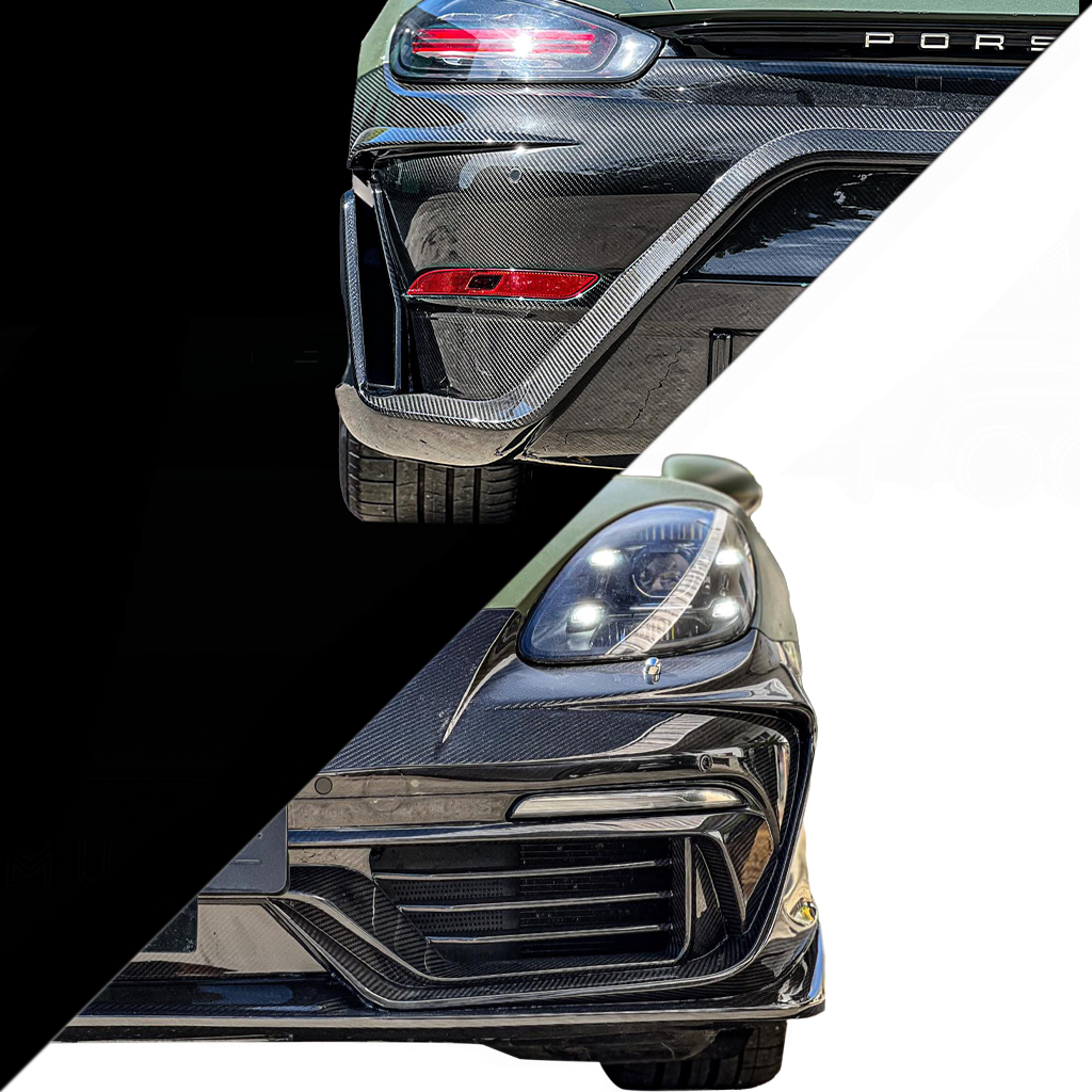 Premium LUMGA carbon fiber body kit for Porsche – front and rear skirt upgrade for enhanced aerodynamics and sleek design.