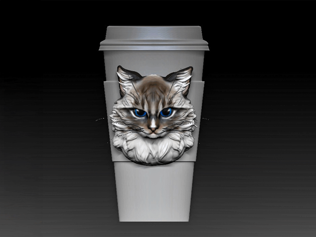 3D cat face cup CAD model designed for 3D printing by Lumga