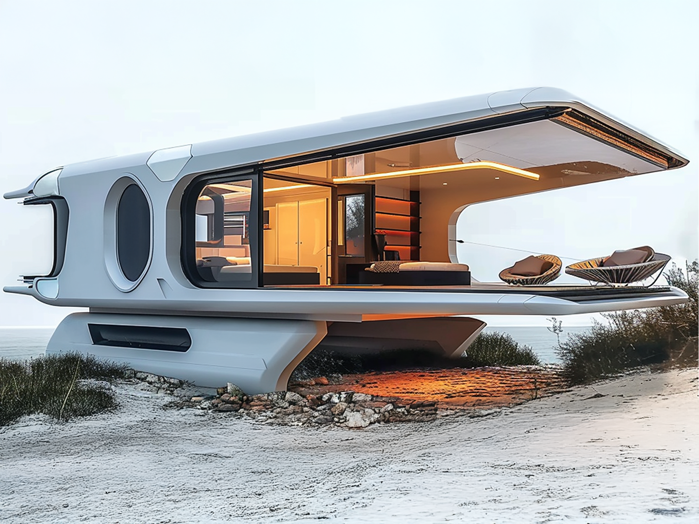 Eco-friendly prefab house designed by Lumga with modular structure for easy installation.