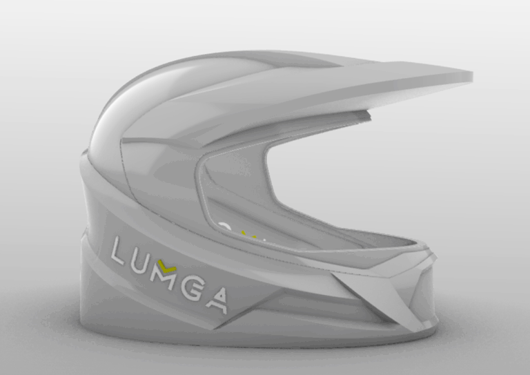 Detailed 3D rendering of Lumga helmet structure used as inspiration for knockdown house design.