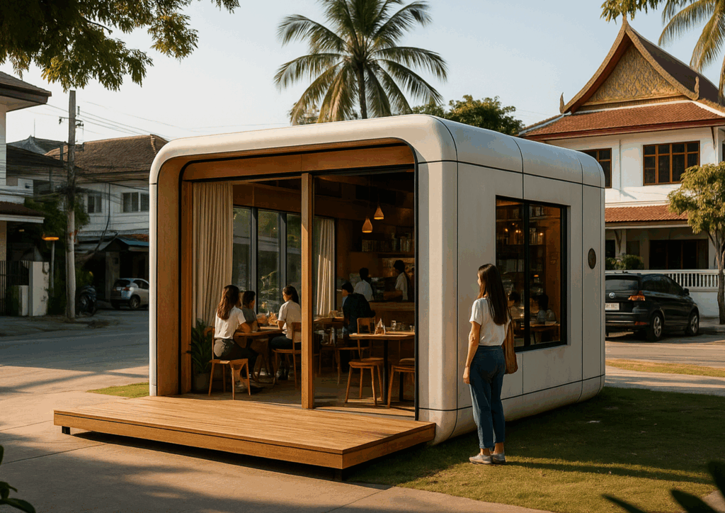 Minimalist Lumga prefab cabin blending smart modular design with eco-friendly architecture.