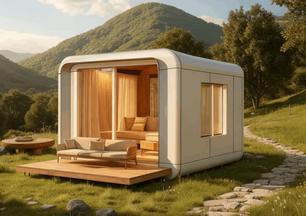 Lumga modular smart home designed for sustainable off-grid living in nature.